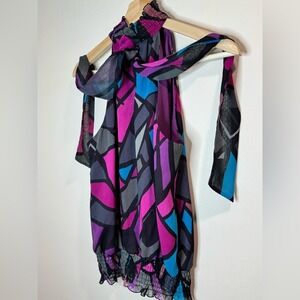 NWT Alfani Women's Y2K Halter Crop Top 8P Geometric Neck Scarf Back Party Travel